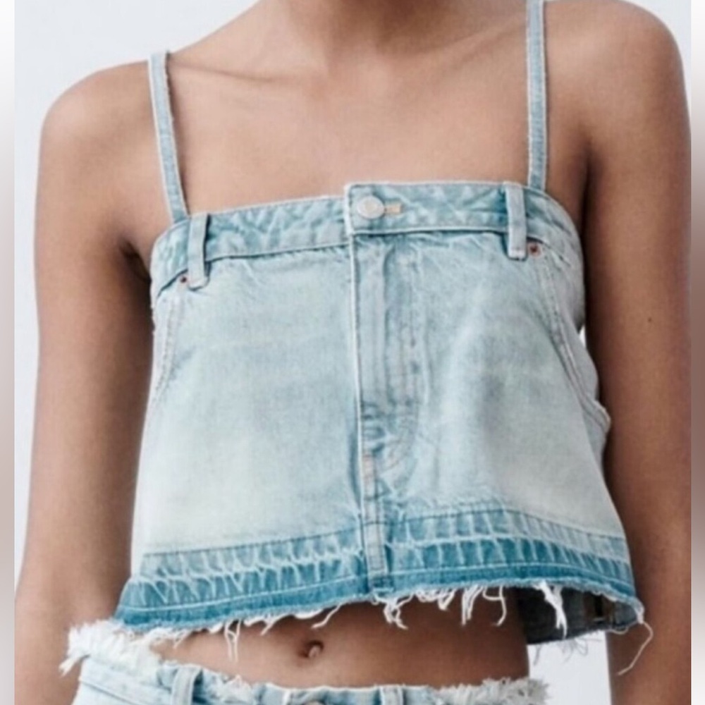 Zara - Denim Crop Tank Top - Picture 1 of 13